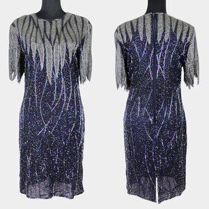 Vintage Scala Beaded Silk Blue Party Dress, Prom Dress, Formal Dress